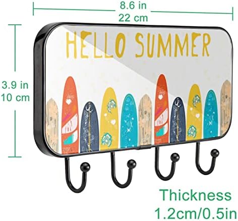 Здраво Лето Сурфање Печатење Палто Решетката Ѕид Монтирање, Влезот Палто Решетката со 4 Кука За Капут Шапка Чанта Облека Бања Влезот Дневна