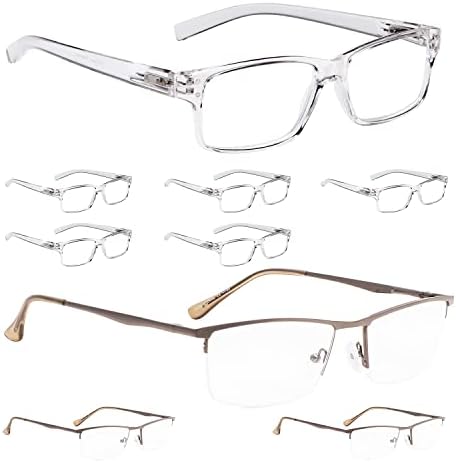 ЛУР 6 Пакувања Јасни Очила За Читање + 3 Пакувања Метални Очила За Читање Со Половина раб