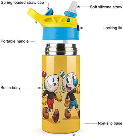 Детска чаша со вода со шише со вода со вода, изолирани термози на дете од не'рѓосувачки челик, со слама чаша со слама