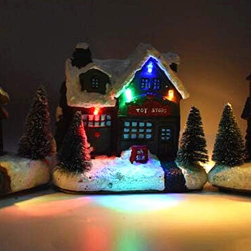 Keseoo осветли Божиќна сцена селска куќа мини селски куќи со снег замрзнати борови елка минијатурна самовила градина куќа осветлена Божиќна маса