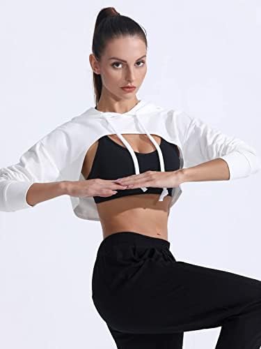 Fittin исечени врвни женски худи - тренингот со долг ракав Супер култура на врвни маички плус големина салата симпатичен исечен пулвер