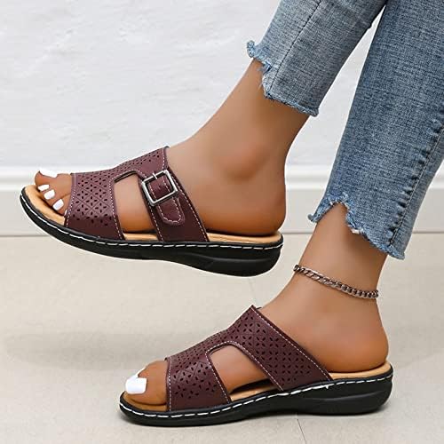 Сандали за жени облечени летни клинови печати/чиста боја клин -потпетица чевли без грб влечки чевли за одмор на одмор