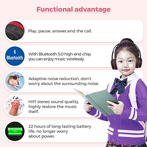Винамас Деца Bluetooth Слушалки, 22h Playtime, Bluetooth 5.0 &засилувач; Вграден Во Микрофон, Бучава Поништување Слушалки За Деца, Прилагодливи
