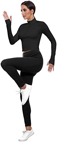 Neer 2 Пакувајте јакни со долги ракави за жени, 1/2 zip pullover yoga култури врвови тенок вклопување на врвот со дупки со палецот