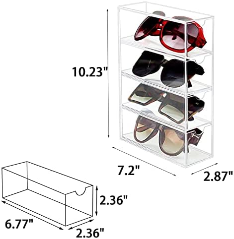 Организатор На Очила За Сонце тасибокс, Акрилна Футрола За Очила Чист Држач За Очила Витрина За Очила со 4 Фиоки за Жени и Мажи