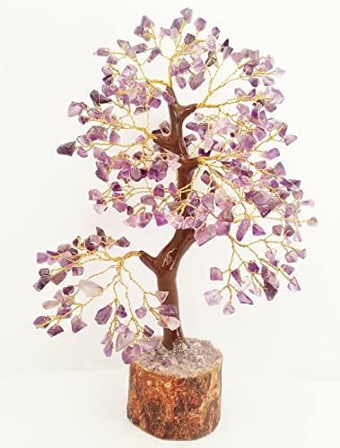 Nirdesh Исцелување кристално дрво Аметист Чакра дрво на животот Бонсаи пари дрво златна жица дрвена база Реики кристални подароци украси Позитивно