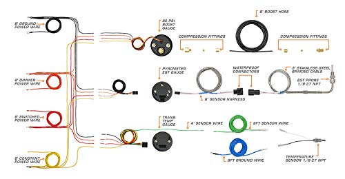 Пакетот за мерач на Glowshift Diesel компатибилен со Ford Super Duty F-250 F-350 6.0L 7.3L мозочен удар 1999-2007-Црна 7 боја 60 PSI засилување,