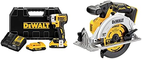 Dewalt 20V MAX* XR Комплет за возач на удар, без четка, 3-брзински, 1/4-инчен, 2,0-AH со кружна пила на Dewalt 20V Max*, 6-1/2-инчен,