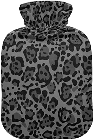 Оаренкол црна леопард печати шише со топла вода камуфлажа животинска кожа топла вода торба со покривка за топла и ладна компресија 1 литар