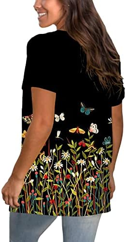 Womenените маица есен летен краток ракав 2023 памук vneck графички печатење цветна салон Топ маица за девојчиња 44 44
