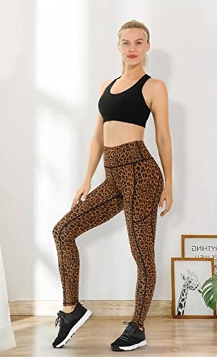 ИУГА хеланки со џебови за жени со високи печатени панталони за јога за жени за жени со жени со странични џебови