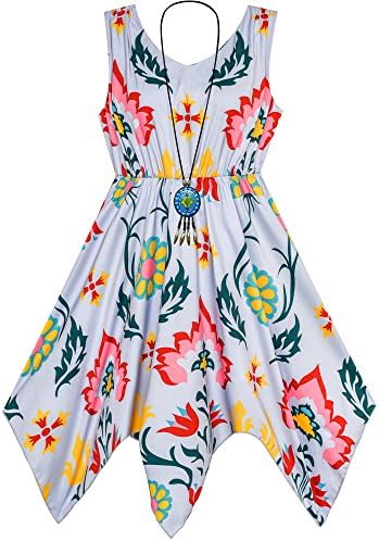 Сончеви Модни Девојки Фустан Цвет Печатење Хенки Полите Принцеза Големина 7-14