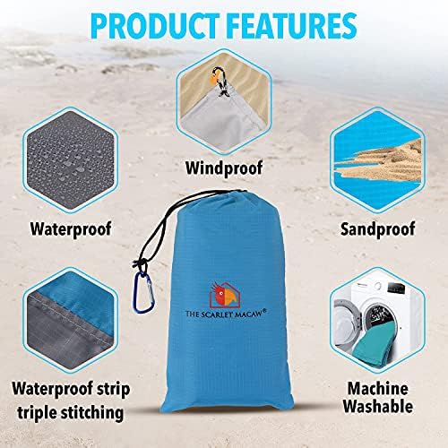 Водоотпорен водоотпорен на плажа ќебето -отровна -83 x79 4-7 возрасни, преголеми, компактни, лесни и издржливи со 4 удели, 1 карабинер