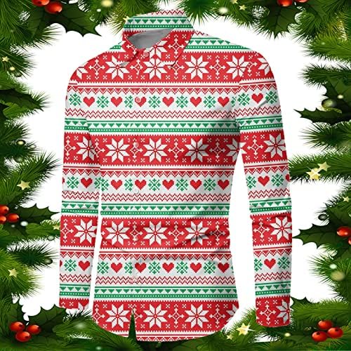 XXBR Божиќно копче надолу кошули за мажи плус големина со долга ракав фустан кошула Божиќ Дедо Мраз Клаус костуми Дизајнерски кошули
