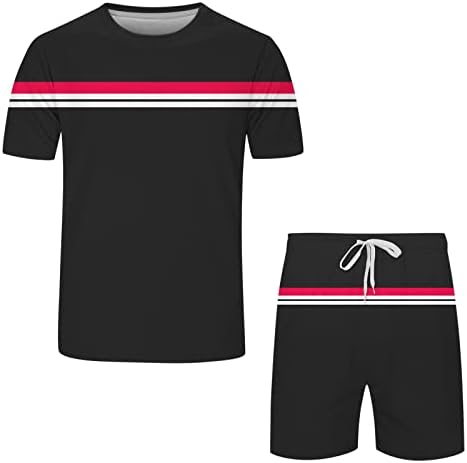 Mens Sport постави летни облеки за летни облеки за мажите со кратки ракави со кратки ракави од 2 парчиња маица и маичка со облека и облека