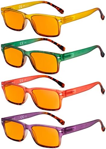 Очила 4 Пакет Компјутерски Очила За Читање - Мода Сина Светлина Блокирање Читателите За Жени Мажи Портокал Затемнети +0.50