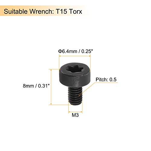 Uxcell M3x8-0.5 јаглероден челик Torx Постави завртки за држач за вртење на алатки за вртење на карбид, 5 парчиња