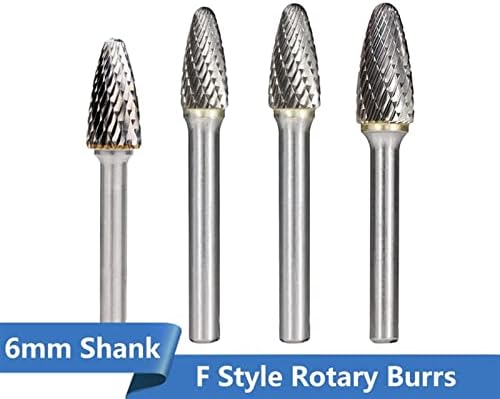 Htawi Rotary Files 6mm Shank Double Cut Rotary Burrs f Style Carbide Burrs за мелење за резба на ротационо дрво 1 парчиња