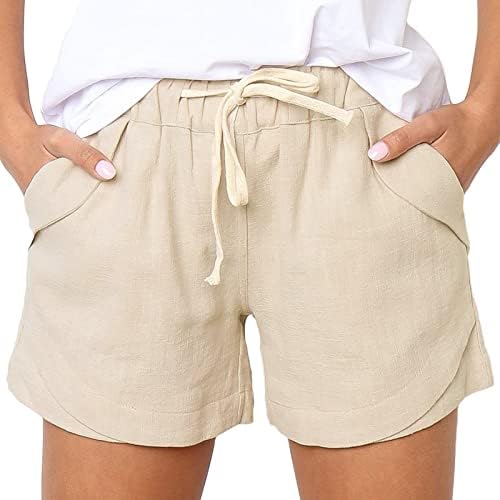 Qtocio жени обични шорцеви жени удобни влечења еластични половини од плажа летни домашни кратки панталони со џебови