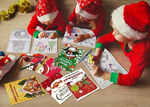 54 ПАРЧИЊА Божиќни Книги За Боење Детски Забави-Божиќни Чорапи Добри Чанти Полнење Полнење Забавни Празнични Забави