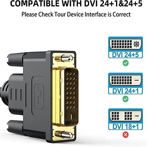 Yotetion HDMI до DVI 60FT кабел, со голема брзина на двонасочен адаптер машки до машки DVI-D 24+1, 1080p, компатибилен со Raspberry Pi, Roku,