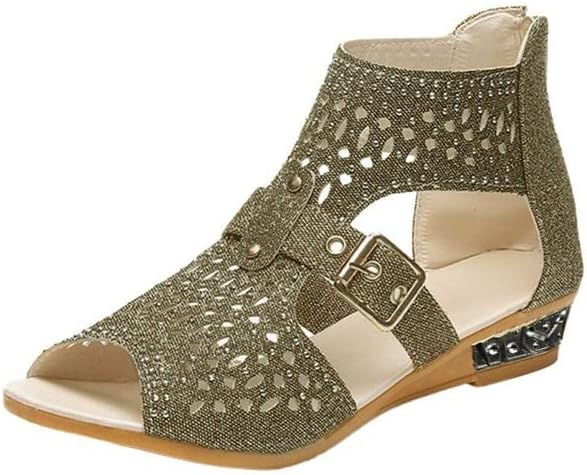 Катуански сандали за жени случајно лето, женски сандали женски клинови сандали гроздобер кристал на отворено шупливи чевли
