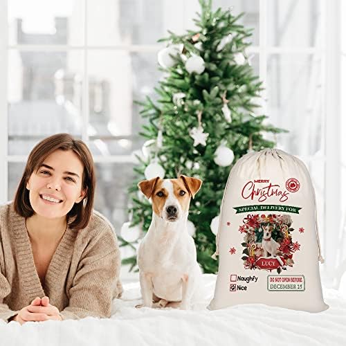 БАГЕ Персонализирано Куче Дедо Мраз Вреќи Прекрасна Голема Данска Дедо Мраз Торба За Божиќен Божиќен Подарок со Врвка За Влечење Памучна