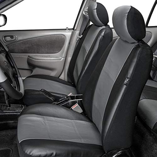 FH Group Car Seat Givers Premium PU Feather Full Set Grey Black Combo Design Male Car Design, Airbag Компатибилен со разделен клупа