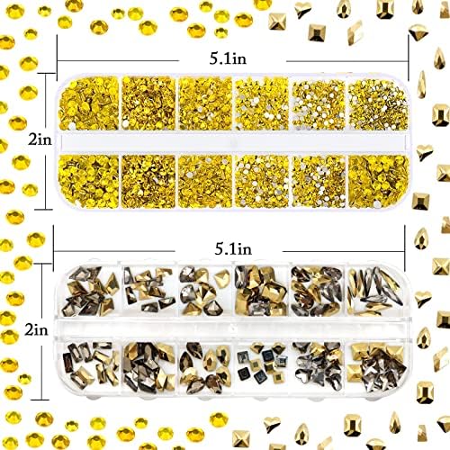 Scettar 3720pcs rhinestones за нокти ， 13 форми Flatback 3D Nail Rhinestones, сјајни AB кристали околу камења за нокти 6 големини