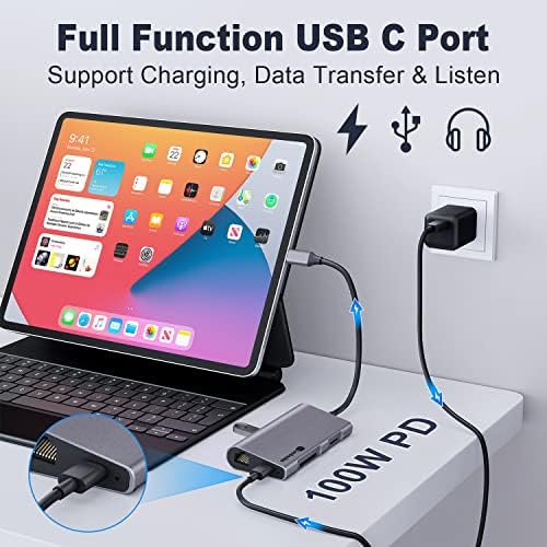 USB C Hub Ethernet Multiport Адаптер, Lasanclas 8-во-1 USB C Докинг Станица 4K HDMI, 100W PD, 3 USB 3.0, 1Gbps LAN USB C Dongle, Sd/TF