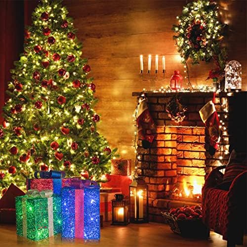 Peiduo сет од 3 Божиќни осветлени кутии за подароци, декорација на отворено или декорација на подароци со 48LT, под пакетите за Божиќни