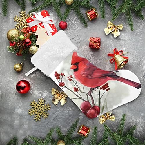 Зимски птици кардинални божиќни чорапи Божиќ Бери Голема Божиќна порибување за камин елка подароци семејни забави украси 1 компјутер 18 инчи