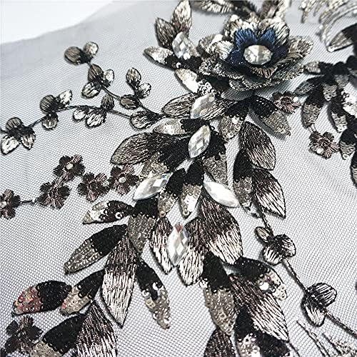 Uxzdx cujux црна ткаенина 3D цвеќиња мониста секвенци rhinestone аплики везови чипка облик мрежа шива на лепенка за венчаница за венчаница