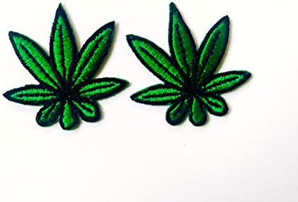 Th Set 2 Tiny Mini Green Cannabis Марихуана ливче јакна маица шива железо на извезена апликација значка за значка за лепенка