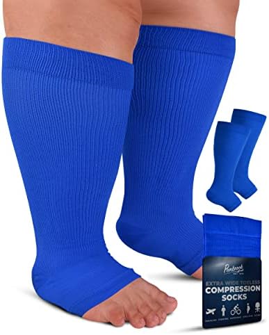 Чорапи за компресија на Пембрук без безбожно, широко теле за жени и мажи - 20-30mmhg | 6xl плус чорапи за компресија со големина за
