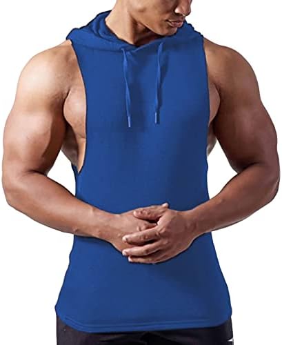 Dgkaxiyahm Машки опуштени тенок фитнес качулка елени цврсти резервоари без ракави без ракави, највисоко, основно едноставно исечено џемпер