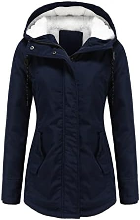 Женски задебелен палто плус големина цврста боја топла трендовски зимско руно наредено качулка цврста боја снежна палто јакна