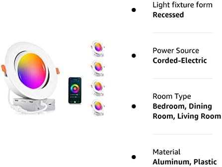 ОБЛАЧЕН ЗАЛИВ [4 Пакет] 6 инчен Гимбал Паметен WiFi LED ВДЛАБНАТИ Светла, Rgbcw Промена На Бојата, Компатибилен Со Alexa И Google Home