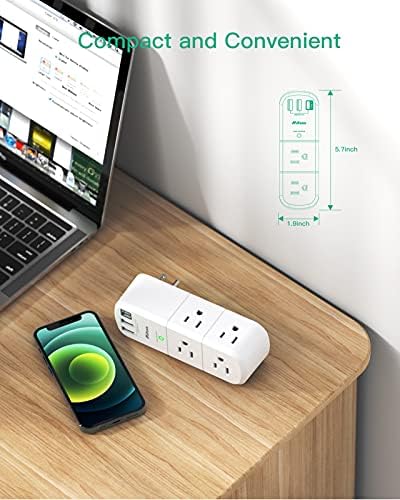 Заштитник на Surge Extender USB Outleter - со ротирачки приклучок, 6 AC мулти -приклучок и 3 USB порти, 1800 ouули, 3 -странична лента за напојување