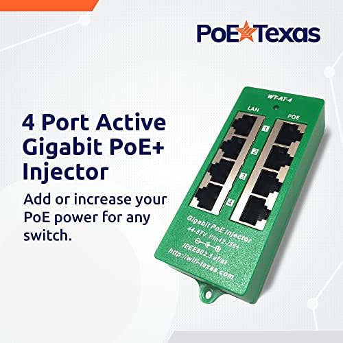 POE TEXAS 4 PORT POE/POE+ инјектор со напојување со 48V 60W - Injector Gigabit - Активен режим Адаптер за моќност над Ethernet Multi