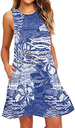 Летни фустани за жени 2023 плажа цветна маичка со суровини обични џебови бохо резервоар фустан