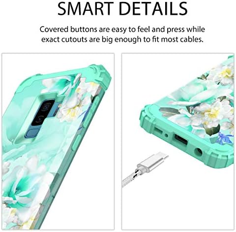 CASETEGO компатибилен со Galaxy S9 Plus Case, цветни три слоеви хибридни цврсти цврсти цврсти шок -огноотпорни облоги на целото тело за заштита