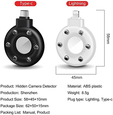 Детектор на скриени уреди Детектор на скриени фотоапарати Анти шпионски откривач на камера Пронаоѓач на фотоапарати Спин LED скриен уреди