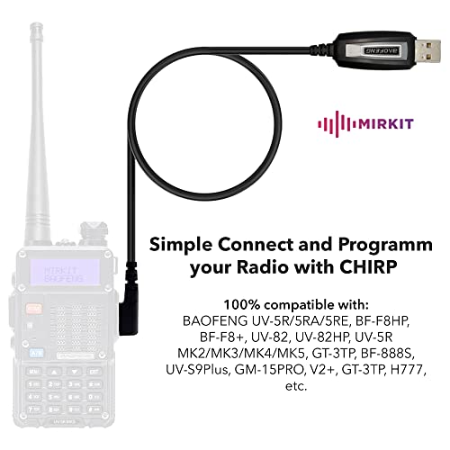 Програмски кабел Mirkit Baofeng за двонасочни преносни радија: UV-5R, 5RA, 5R Plus, 5RE, UV-82, BF-F8HP, UV3R Plus, BF-888S, 5R EX,