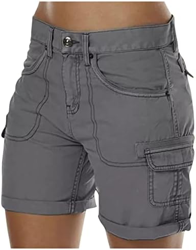 Shortsенски шорцеви на Uqrzau Jean Jean High Weaist Модни спортски панталони со џебни цврсти постелнини панталони, обични џин шорцеви