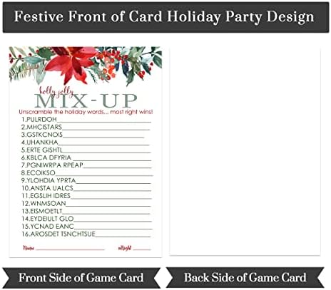 Poinsettia Crhison Word Scramble Game Cards Holiday Party Adults Kids Groups - Рустик Божиќни материјали - сет со големина 5x7