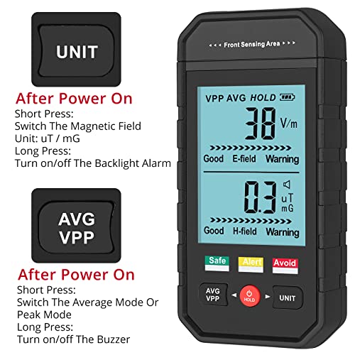 Xuntop Emf Meter Reader Emf Detector Handheld Digital Electromanagnetic Field Detector со зрачење со LCD-светло осветлување звук