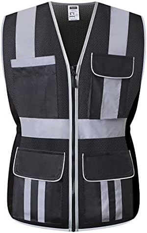 Jkwearsa Safficeенски безбедносен елек, мулти џебови со голема видливост рефлектирачки решетки за дишење на решетки за дама, траен патент