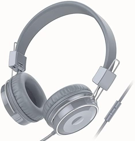 Жични слушалки со басмен со микрофон - преклопени жични слушалки за уво за лаптопи компјутерски мобилни телефони таблети, стерео