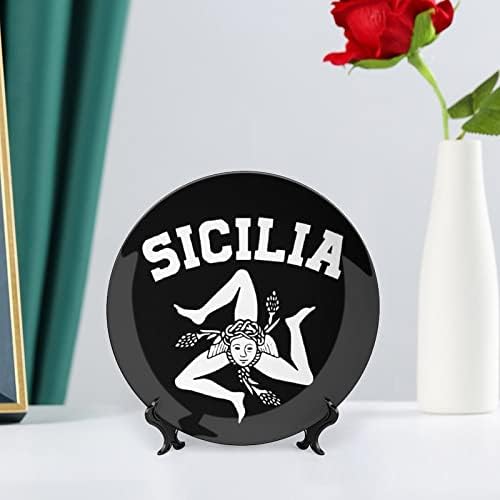 Сицилијанска Тринакрија Сицилија Гордост Коска Кина Декоративна Плоча Тркалезни Керамички Плочи Занает Со Дисплеј Стојат За Декор За Ѕидна